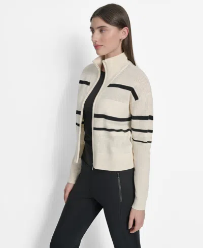 Dkny Women's Open Stitch Full Zip Stripe Jacket In Neutral