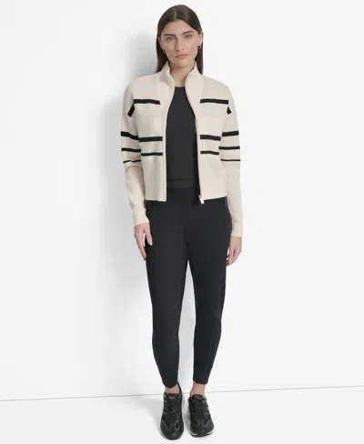 Dkny Women's Open Stitch Full Zip Stripe Jacket In Neutral
