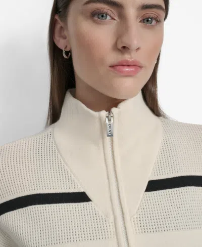 Dkny Women's Open Stitch Full Zip Stripe Jacket In Neutral