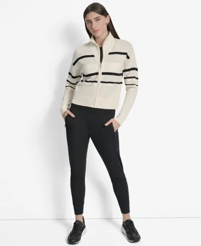 Dkny Women's Open Stitch Full Zip Stripe Jacket In Neutral
