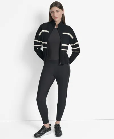 Dkny Striped-pattern Zip Cardigan In Black