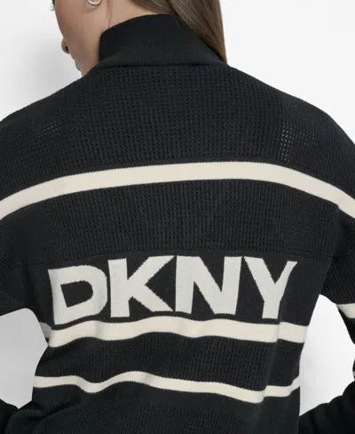 Dkny Striped-pattern Zip Cardigan In Black