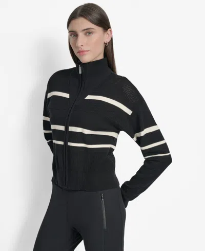 Dkny Striped-pattern Zip Cardigan In Black