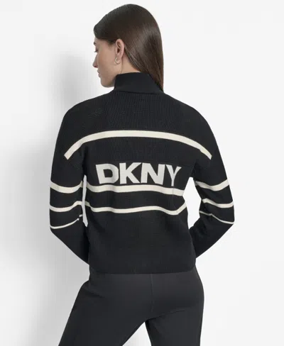 Dkny Striped-pattern Zip Cardigan In Black