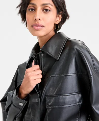 Guess Women's Flaminia Cropped Faux-leather Jacket In Gray