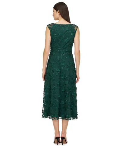Js Collections Viviana Embroidered Sequin Floral Cocktail Midi Dress In Green