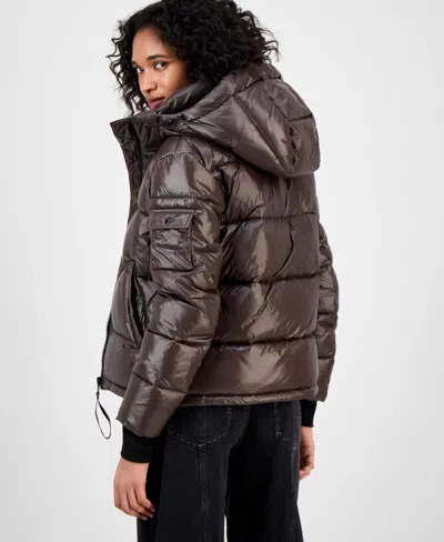 S13 Women's Ella Hooded Thumbhole-cuff Puffer Coat In Brown