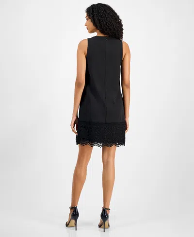 Anne Klein Women's Square-neck Lace-hem Shift Dress In Black