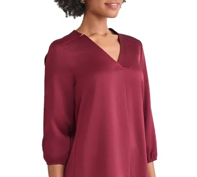 Jones New York Notch Neck V-neck Top In Burgundy