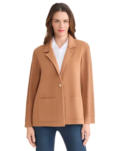 Jones New York Women's Knit Long Sleeve One-button Blazer In Brown