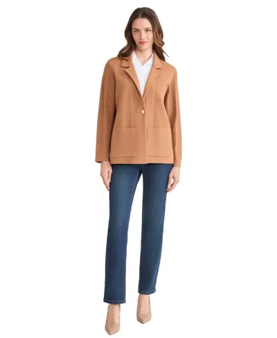 Jones New York Women's Knit Long Sleeve One-button Blazer In Brown