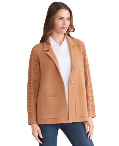 Jones New York Women's Knit Long Sleeve One-button Blazer In Brown