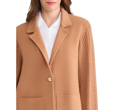 Jones New York Women's Knit Long Sleeve One-button Blazer In Brown
