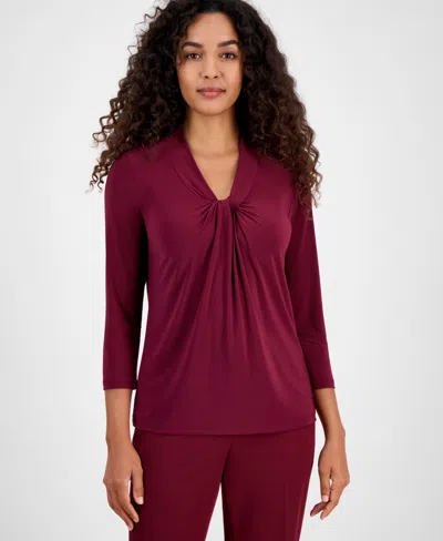 Kasper Women's Knot-front 3/4-sleeve Blouse In Burgundy