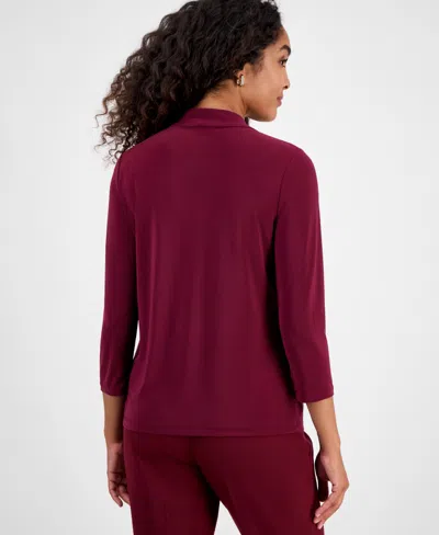 Kasper Women's Knot-front 3/4-sleeve Blouse In Burgundy