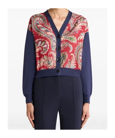 Etro Cropped Cardigan With Printed Insert In Purple