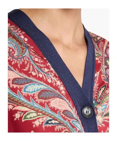 Etro Cropped Cardigan With Printed Insert In Purple