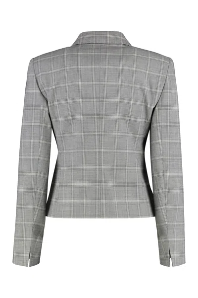 Max Mara Tailored Grey Wool Blazer With Classic Plaid Pattern In Gray