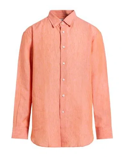 Brioni Man Shirt Salmon Pink Size 3xl Linen In Pink