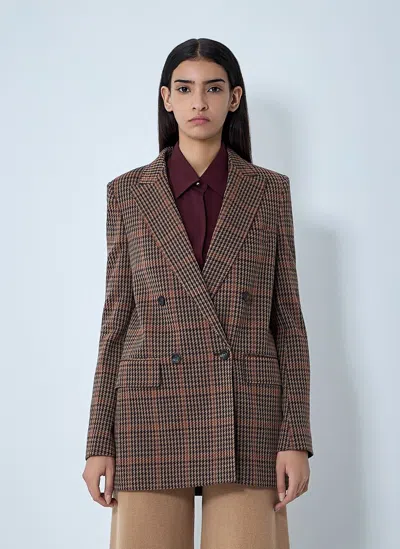Max Mara Check Double-breasted Blazer In Brown