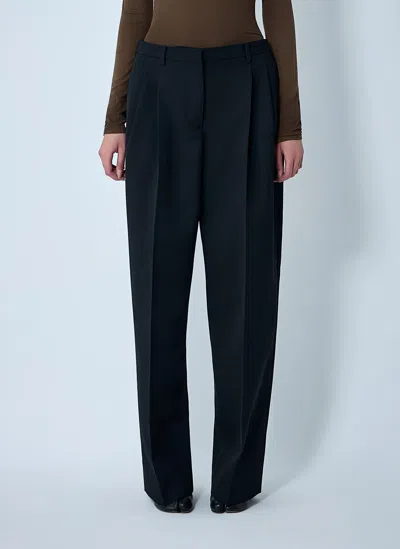 Jil Sander Wide Black Pants In Silk Blend In Black