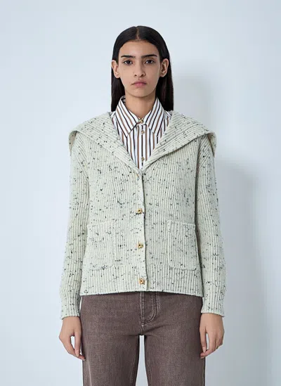 Bottega Veneta Ribbed Wool Cardigan With Knot Buttons In Blue