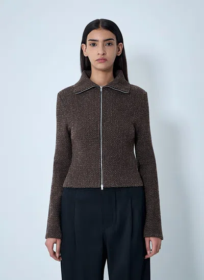 Our Legacy Textured Zip-up Sweater With High Collar And Minimalist Design In Brown