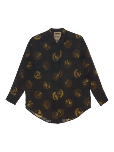 Uma Wang Circular-print Silk-blend Shirt In Brown