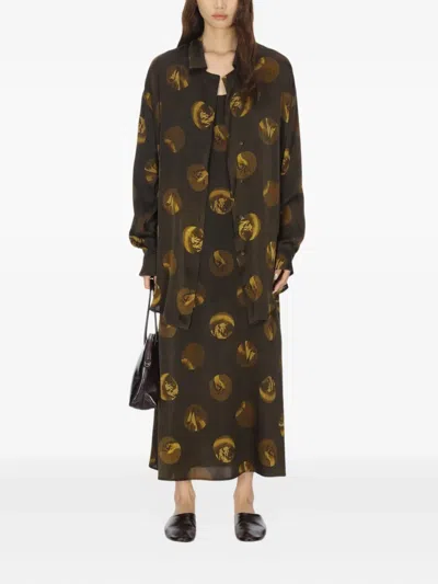 Uma Wang Circular-print Silk-blend Shirt In Brown