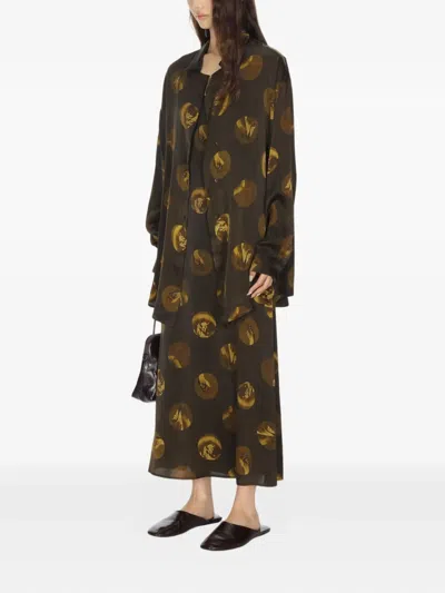 Uma Wang Circular-print Silk-blend Shirt In Brown