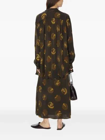 Uma Wang Circular-print Silk-blend Shirt In Brown