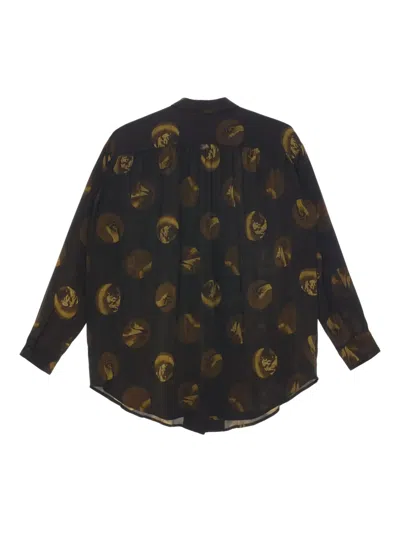 Uma Wang Circular-print Silk-blend Shirt In Brown