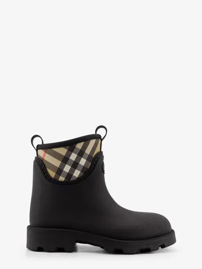 Burberry Marsh Stamp Checked Nylon-trimmed Rubber Ankle Boots In Black