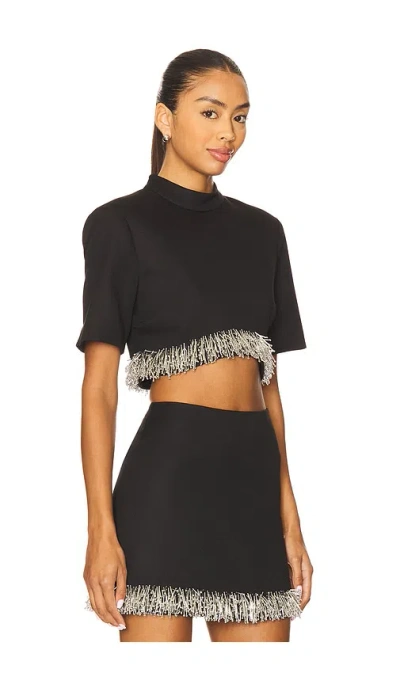 Simkhai Jalen Beaded Short-sleeve Crop Top In Black