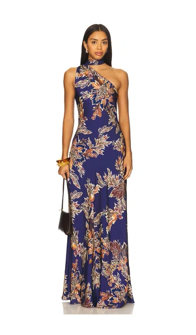 Hemant & Nandita Bias Maxi Dress With Sash In Blue