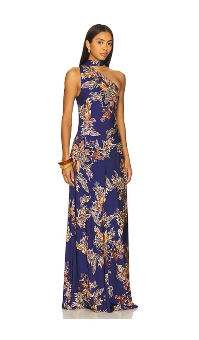 Hemant & Nandita Bias Maxi Dress With Sash In Blue
