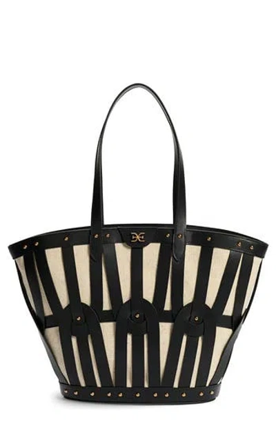 Sam Edelman Large Bay Dye Cut Leather & Canvas Tote In Black