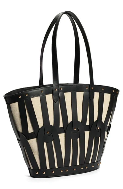 Sam Edelman Large Bay Dye Cut Leather & Canvas Tote In Black