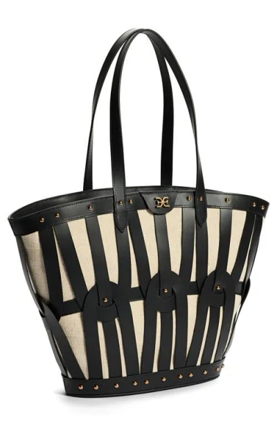 Sam Edelman Large Bay Dye Cut Leather & Canvas Tote In Black