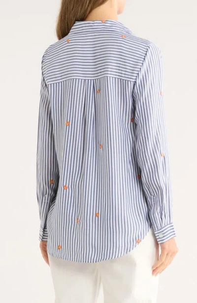 Beachlunchlounge Kaylee Heart Stripe Long Sleeve Button-up Shirt In Blue