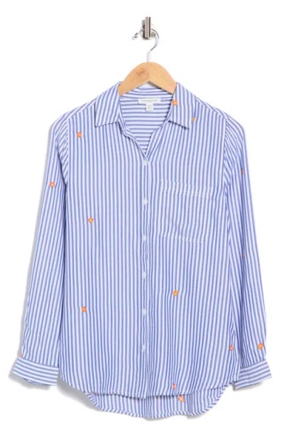 Beachlunchlounge Kaylee Heart Stripe Long Sleeve Button-up Shirt In Blue