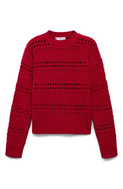 Mango Openwork Knit Sweater Red In Red