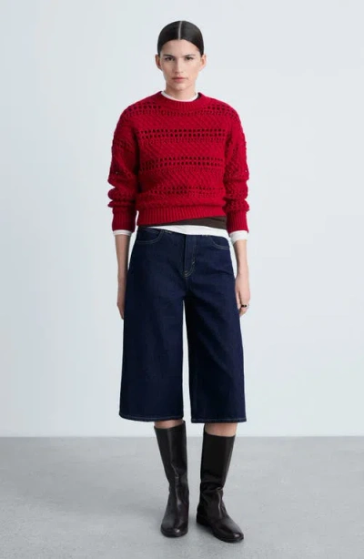 Mango Openwork Knit Sweater Red In Red