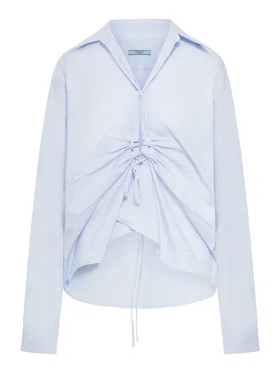 Prada Long Sleeve Collared Button Front Top In Blue