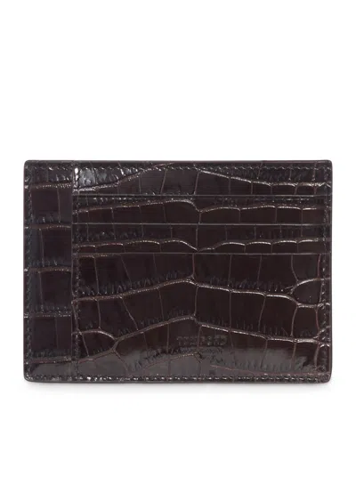 Tom Ford Croc-effect Leather Cardholder In Brown