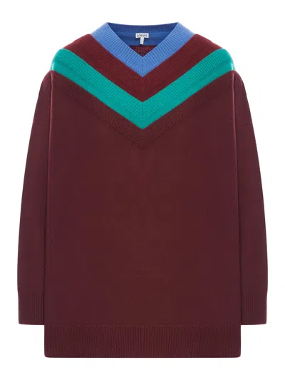 Loewe Wool Sweater With Layered Construction In Burgundy
