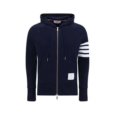 Thom Browne 4-bar Loopback Zip Hoodie In Navy Cotton In Blue