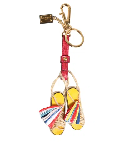 Dolce & Gabbana Red Yellow Mini Espadrille Style Charm Keychain Keyring In Multi