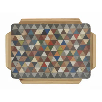 E. Inder Designs Large Tray In Mosaic Design Harlequin Range. Solid Wood Handles. Melamine Heat Proof Surface. Made I In Green