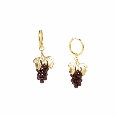 I'mmany London Women's Very Grapeful Gemstone Grape Drop Earrings With 18k Gold Vermeil Hoops - Red Garnet In Red